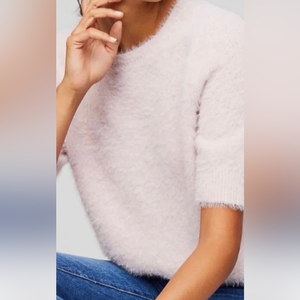 LOFT Light Pink Eyelash Pullover Knit Sweater with Bow- Size L